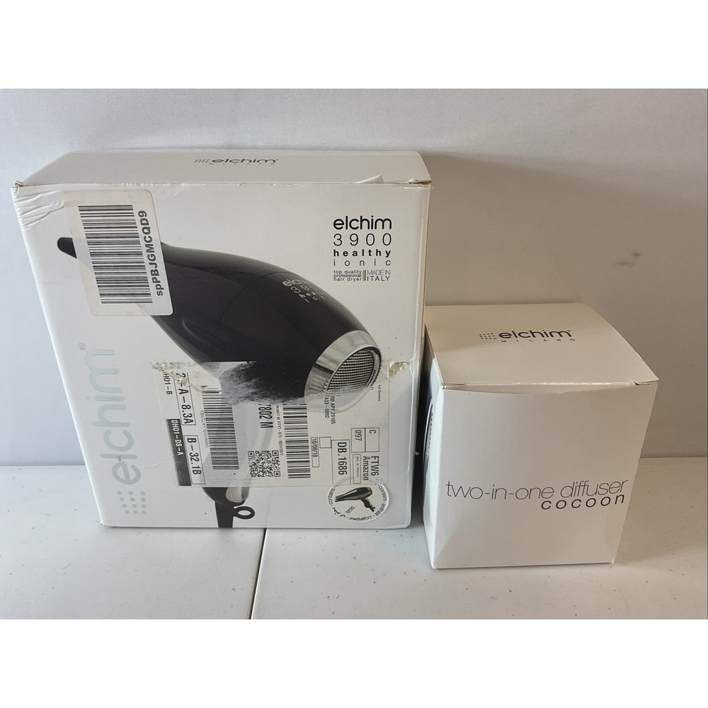 NEW Elchim 3900 Healthy Ionic Professional Dryers Black With 2 in 1 Diffuser